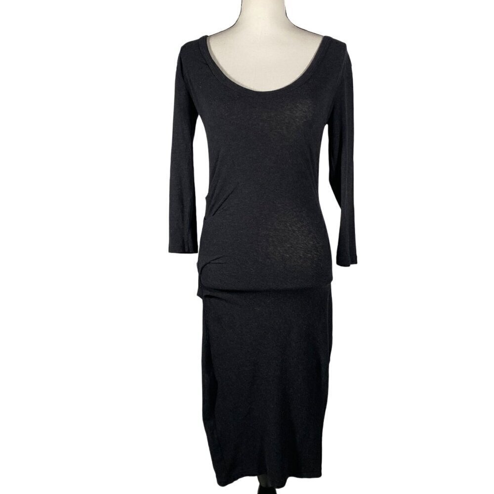 Standard James Perse ruched soft cotton blend midi dress M neutral classic